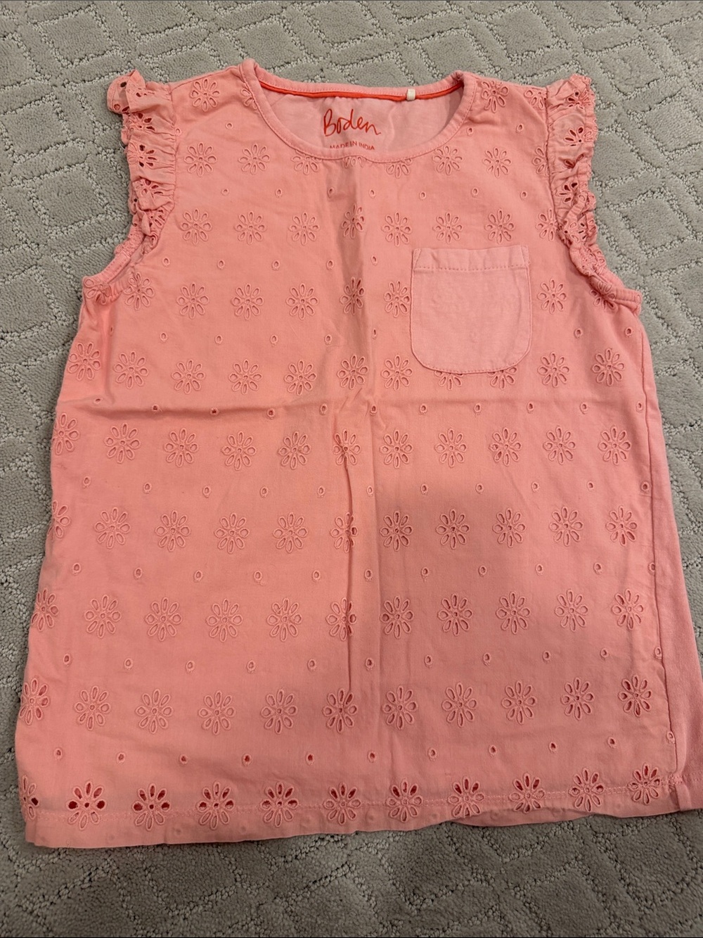 Boden Coral Pink Eyelet Ruffle Sleeve Top